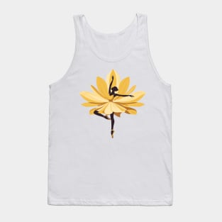 Ballet dancer in a beautiful yellow dress and a lotus pose. Vector illustration of a ballerina, ballet performer Tank Top